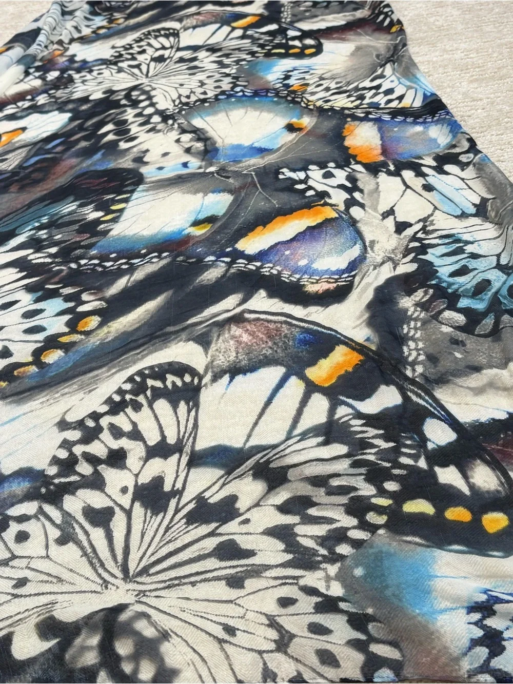 All Over Butterfly Print Rectangle Long Scarf Shawl Wrap Semi Sheer Watercolor